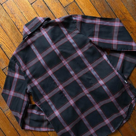 Vintage 70s 80s Levis Western Rodeo Plaid Shirt Women 6 Black Blue Red Button - Picture 6 of 6